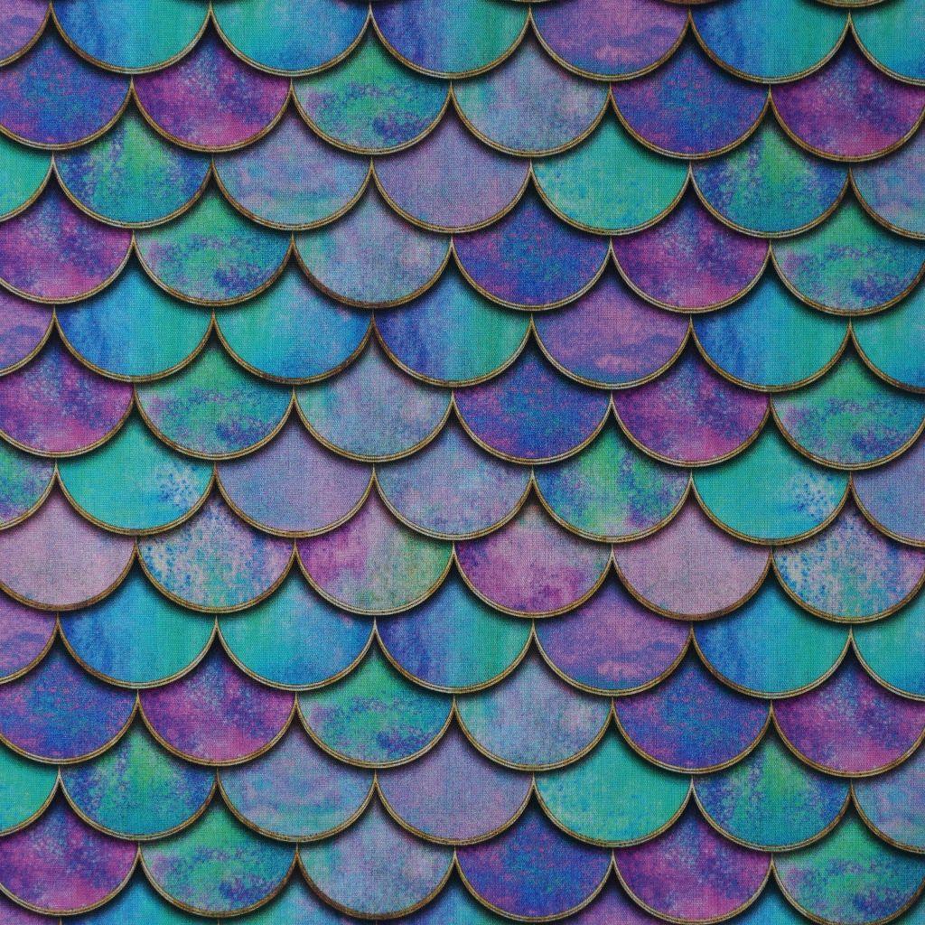 Preview: Baumwollstoff Motivdruck Meerjungfrau Schuppen türkis lila